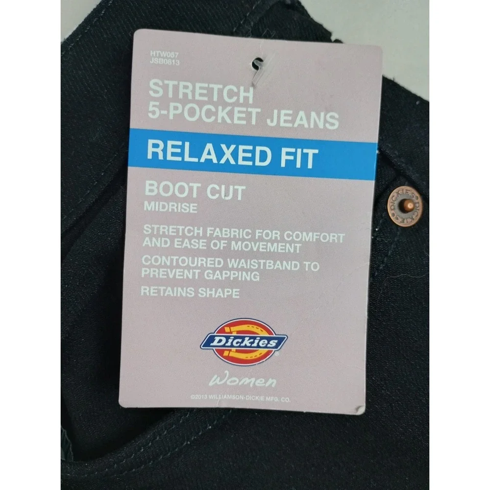 NWT Dickies Womens 14 LN Black Relaxed Fit Midrise Boot Cut Stretch Jeans